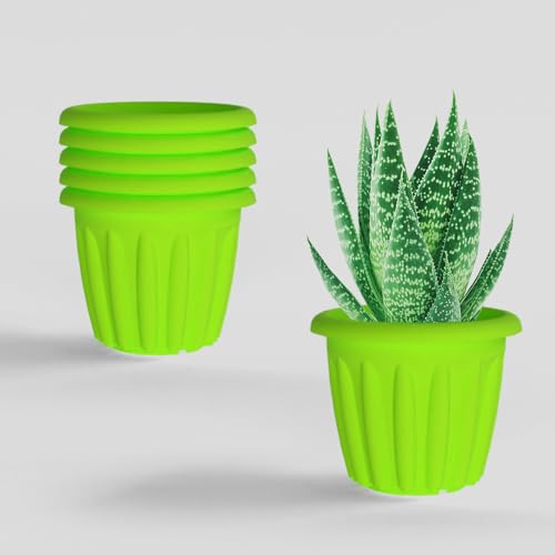 Image of YUCCABE ITALIA SHERA Floot 6 Inch Plastic Flower Pot 6 Piece Set of Round Shape Planter for Home Garden Seedling Planter for pots (Green)