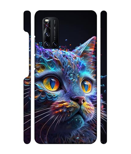 Image of ''Cat'' -(Drop & Bubbles Art) Printed Hard Mobile Back Cover & Case for Vivo V19, Designer | Protective & Premium Cover & Case