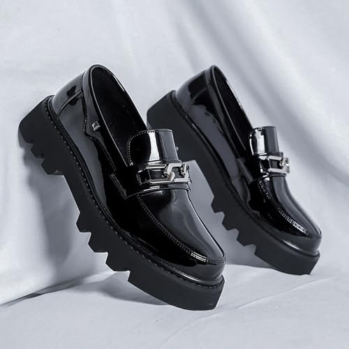 Men's Leather Platform Slip-On Penny Loafers Fashion Luxury Round Toe Non-Slip Lug Sole Business Dress Shoes for Party Wedding Office Work Shoes (Black,9)2