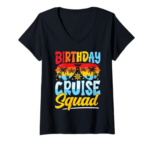 Mujer Tema de vacaciones de Birthday Cruise Squad Camiseta Cuello V