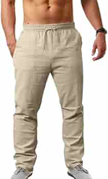 Linnen broek heren lange lichte zomerbroek heren lichte zomerbroek mannen linnen broek lange casual effen linnen broek mannen strandbroek comfortabele stoffen broek yoga broek, wit, S Lang