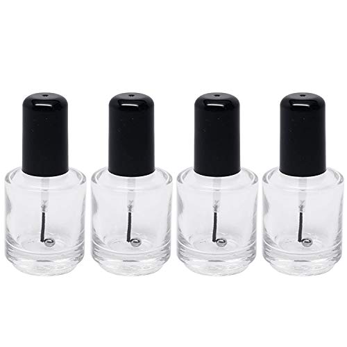 Karlash Premium Empty Polish Bottle Clear + Brush + Mixing ball + Black Cap 0.5 Oz - 1 Piece (Pack of 4)