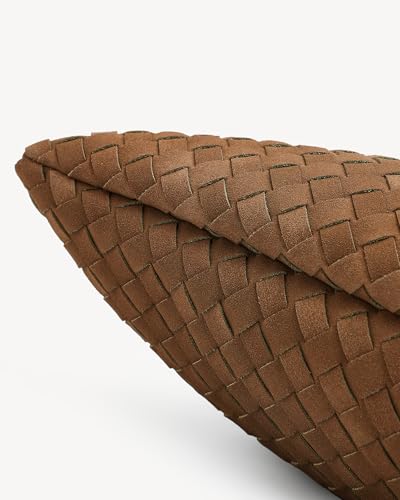 Image of NEWBELLA Women's Vegan Leather Woven Tote, Vintage Suede Hobo, Suede Woven Purse Shoulder Bag Top-Handle Bag (Khaki)