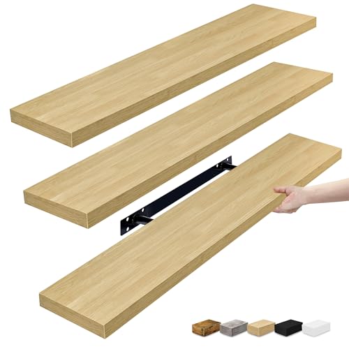 Sorbus Floating Shelves for Wall - 35 Inch Long Bathroom Shelves Wall Decor for Bedroom Kitchen Living Room & Book Storage - Mounted Floating Shelf with Invisible Brackets (Maple Wood 3 Pack)