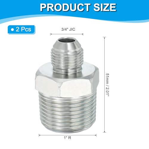 Image of PATIKIL Pipe Adapter Connector 3 /4 inch Male 74 Flare JIC x 1 inch Male R Pipe Fitting 2 Pcs Oil Feed Restrictor Fitting Hydraulic Connector for Oil Steam Water Pipelines System