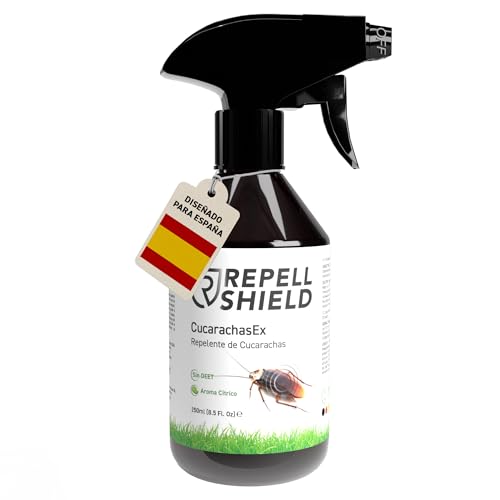 RepellShield® Spray Anti Cucarachas - Uso Interior y Exterior - Aplica en Baños, Cocina, Terrazas - Repelente Cucarachas Natural - Alternativa a Trampas Cucarachas, Insecticidas, Gel y Veneno - 250ml