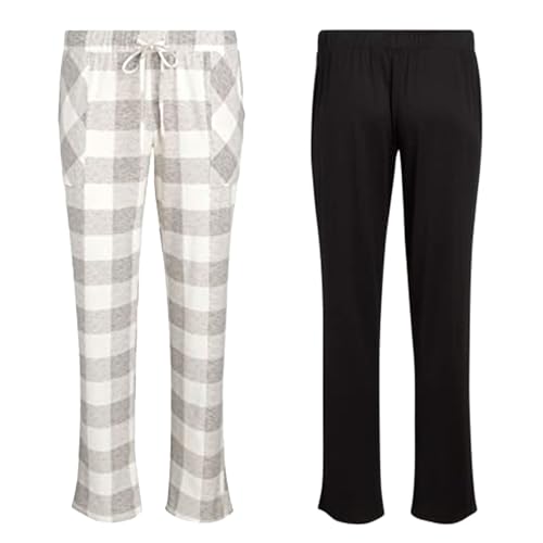 Lucky Brand Women's 2 Pack Pajama Pants - Hacci Sleep and Lounge Bottoms with Pockets, Size Medium, Buffalo/Black