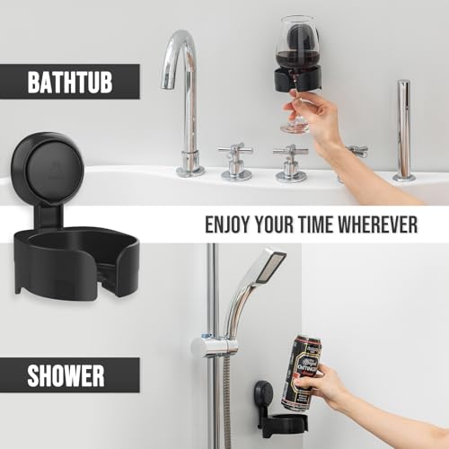 Image of TAILI Suction Cup Wine Glass Holder for Shower, Removable Wall-Mounted Bath Cup Holder for Beer, Wine, Drinks, Enjoy in The Spa, Bathroom, Kitchen, etc. Black