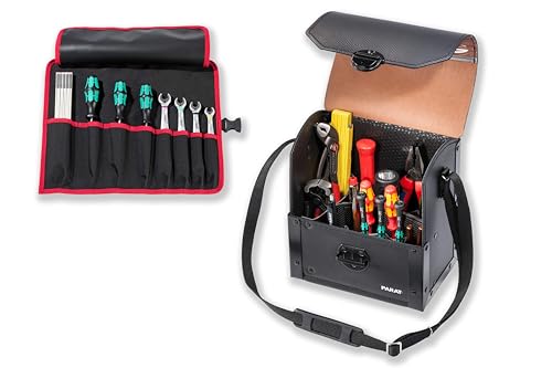 PARAT TOP LINE Mini | Inkl. BASIC Roll-Up Case 8 | Leder Werkzeugtasche leer 8 L mit 17 Fächern & Steckschloss | Kleine Werkzeugtasche für Profis & Heimwerker | Robuste Werkzeug Tasche aus Leder