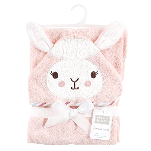 Image of Hudson Baby Unisex Baby Cotton Animal Face Hooded Towel, Pink Llama, One Size
