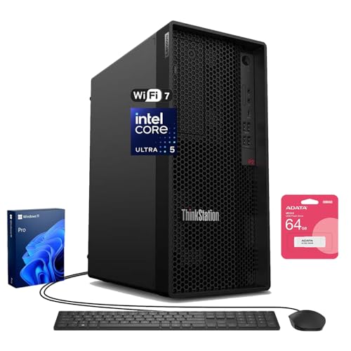 Image of Lenovo ThinkStation P2 Tower Desktop AI PC, Intel Core Ultra 5 225, 32GB DDR5, 1TB SSD, Wi-Fi 7, Support 3-Display 4K, HDMI, DP, Optical Disc Drive, Windows 11 Pro, Business Workstation, w /Bundle