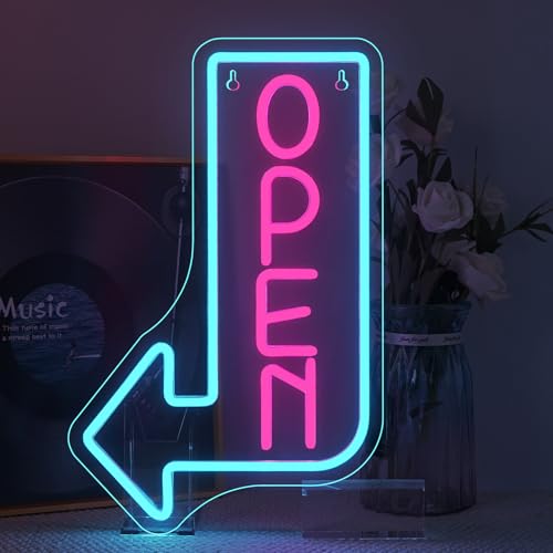 Image of Looklight Open Signs for Business Open Neon Sign Blue Neon Lights for Wall Decor Led Lights Coffee Bar Stores Cafe Shop Hotel Restaurant Window Outdoor Food Truck Decorations