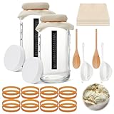 Honeydak 16 Pcs Complete Kefir Starter Kit Kombucha Fermenter Kit Gallon 64oz Mason Jar Wide Mouth with Plastic Storage Lid Nylon Mesh Strainer Cotton Cloth Cover and Wood Spoon