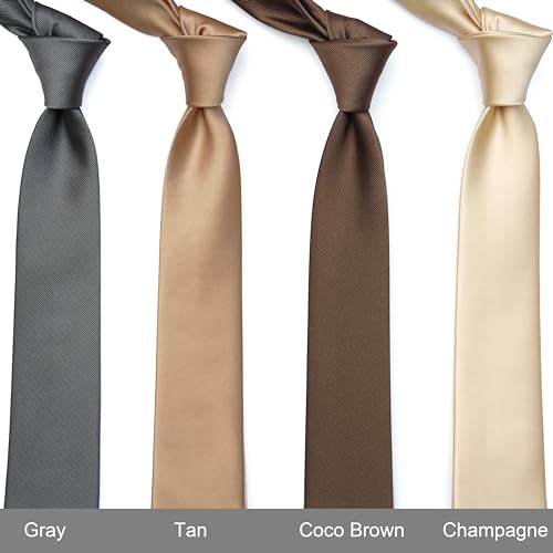 ZENXUS Gravatas skinny para homens, gravata fina de 6,35 cm, pacote com 1 ou 5, 57 marrom coco, Slim