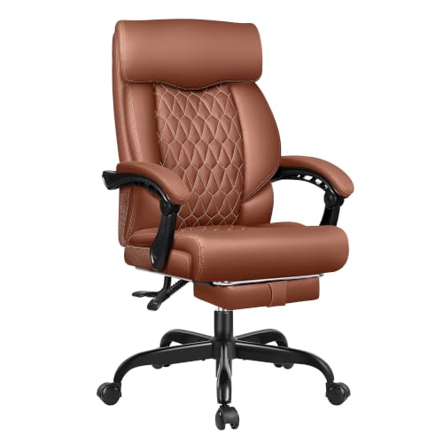 Image of BestGlory Big and Tall Office Chair with Footrest - Ergonomic High Back Leather Executive Computer Chair | Reclining Home Office Desk Chair with Lumbar Support, Brown