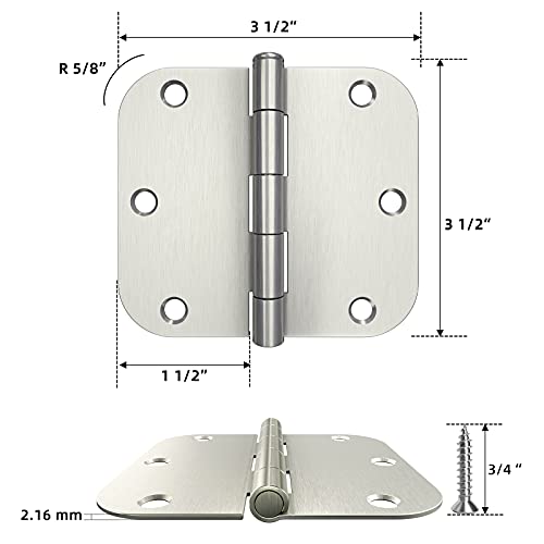 Hosom 18 Pcs 3.5 Inch 5/8 Radius Brushed Nickel Rounded Door Hinges And 6 Pcs Keyless Privacy Door Handle Satin Nickel #TOP1