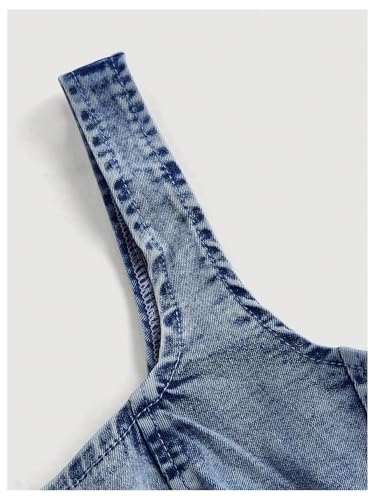 WDIRARA Women's Denim Corset Tank Top Asymmetrical Hem Crop Tops Sleeveless Zip Up Back Tanks3