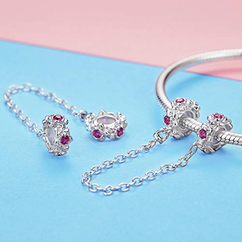 Image of ARTCHARM Heart Safety Chain Charm 925 Sterling Silver Beads fit European Charms Bracelet & Necklace