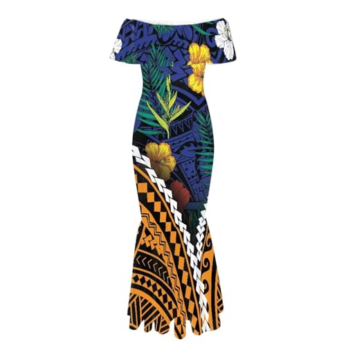 Image of Polynesian Dresses for Women Off Shoulder Maxi Dress Puletasi Samoan Dresses S-7XL