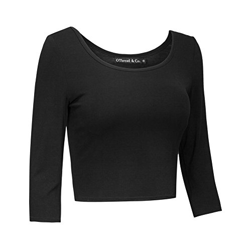 OThread & Co. Women's Crop Tops Basic Stretchy Scoop Neck 3/4 Sleeve T-Shirt3