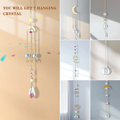 7 Pcs Handmade Brass Sun Catcher,Colorful Star Moon Pendant Crystal Suncatcher Ornaments,Make Rainbow For Home Window Hanging By Suncatcher For Home Garden Christmas Day Party Wedding Decoration #TOP1
