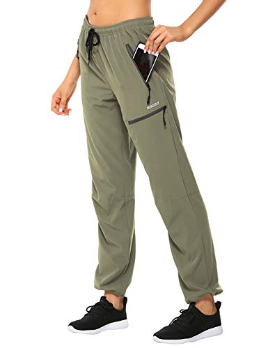 MOCOLY Women's Cargo Hiking Pants Elastic Waist Quick Dry Lightweight Water Resistant Long Pants Trousers UPF 50+ Green XXL