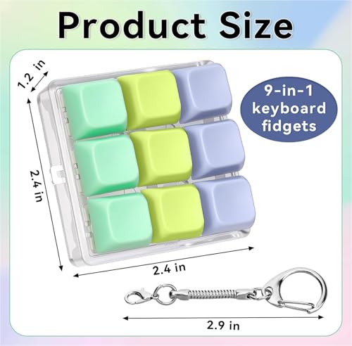 Image of 9 in 1 Keyboard Fidget Toy, Fidget Clicker Keychain Stress Relief Button Toy for Adults, Colorful Macaron Stress Relief Gifts for Stress Relief and Pass Time