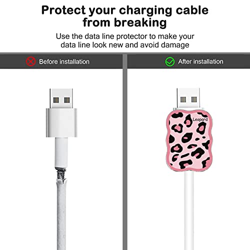 Image of Cute Phone Charger Cable Protector for Samsung Android USB Charger Wave Shape,Cow Leopard Pattern 4 PCS USB Cable Protectors,Phone Cord Protector for Women Girls,USB Charger Saver