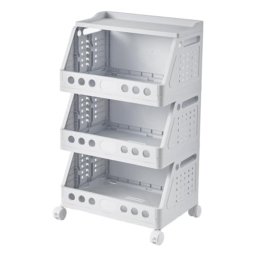 UFORU 3 Tier Rolling Storage Cart,Plastic Open Storage Basket with Wheels