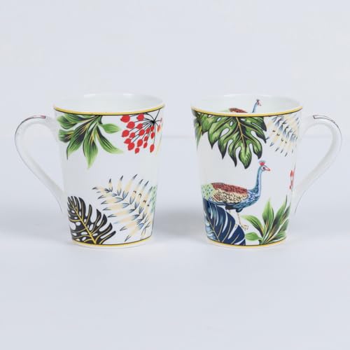 Image of GOLDEN QUEEN'S Mugs & Coaster Set of 2 for Coffee, Tea, Milk - Ideal for Your Daily Beverage Ritual, Hosting & Casual Gatherings | 300ML | Micorwave Safe - Tropical Hues