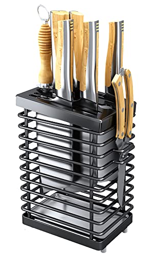 Z·Bling Messerblock Ohne Messer Küchen Organizer Edelstahlmesserblock ohne Messer für Küchenrestaurant-Schalteranzeige(22.7x15x10cm) Cover