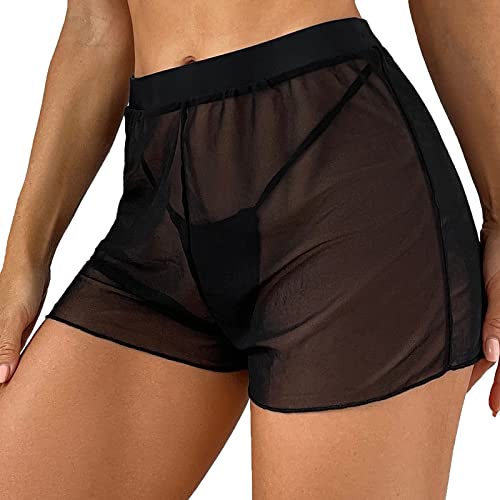 Genérico Verango BañAdor Mujer Trajes Mujer Wrap Mesh Women Beach Bikini Wraps Shorts Cubrir Ups Pantalones Cubrir Cubrir Cubrir Cordón Lado de la playa para traje BañAdores Efecto Reductor (Black, L)