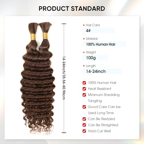 Human Braiding Hair 16 Inch Extensions - Chocolate Brown Deep Wave