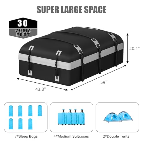 Image of Car Rooftop Cargo Carrier Bag, 30 Cubic Feet Waterproof Soft-Shell Car Roof Bag for All Vehicle with /Without Rack, Include Anti-Slip Mat, Reinforced Straps, Door Hooks Luggage Lock (Grey)