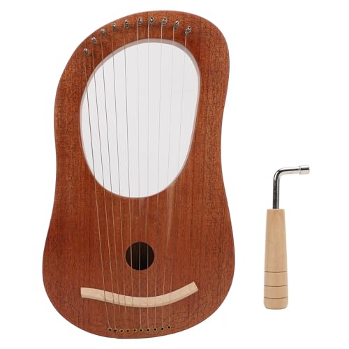 Natudeco Lyre Harp 10 Metal Strings Portable Small Okoume Lyrical Harp Classical Style with Tunning Wrench for Beginner