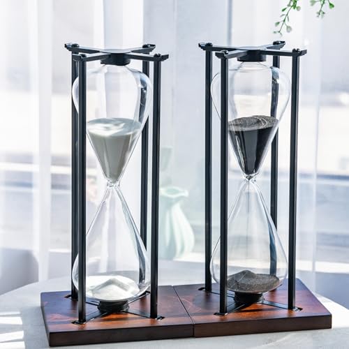 Large Black Iron Craft Hourglass Timer 60 Minutes,Modern Hour Glass Timers Gift for Men & Women, Sand Timer for Kitchen Home Office Desk Deco (Black)