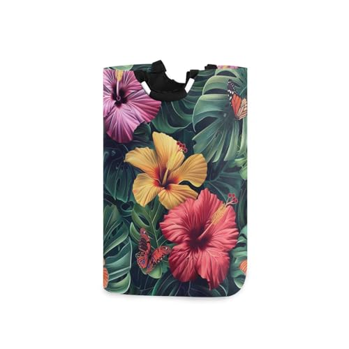 Jihqo Laundry Hamper Basket Tropical Flowers Collapsible Nursery Storage Bin Waterproof Clothing Baskets for Home Bedroom Bathroom Washing Room