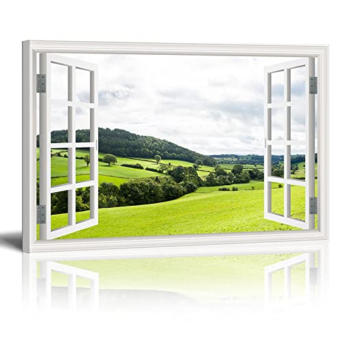 HOLEILUCK Marco de ventana falsa 3d ventana falsa vista playa arte de pared enmarcado para dormitorio Xxl cuadros de lienzo arte de pared nórdico 90x11 0cm/35x43in con marco