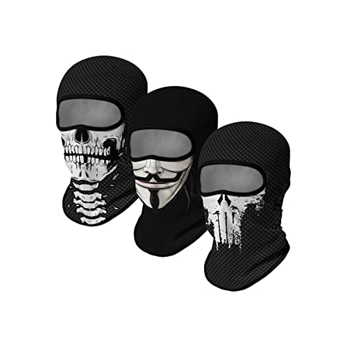 Red Plume 3PCS Balaclava Ski Mask Motorcycle Full Face Mask Outdoor Tactical Hood Headwear Mask Unisex for Cycling Halloween Windproof (Style 20)