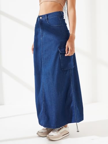 Image of Dolce Crudo Women's Flared High-Rise Stretchable Denim Maxi Skirt