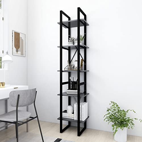 JHQHSM Estantería con 5 compartimentos, estantería de almacenamiento, estantería para libros, funda de libro, adecuada para dormitorio, oficina, pasillo, estudio, gris, 40 x 30 x 175 cm, material de