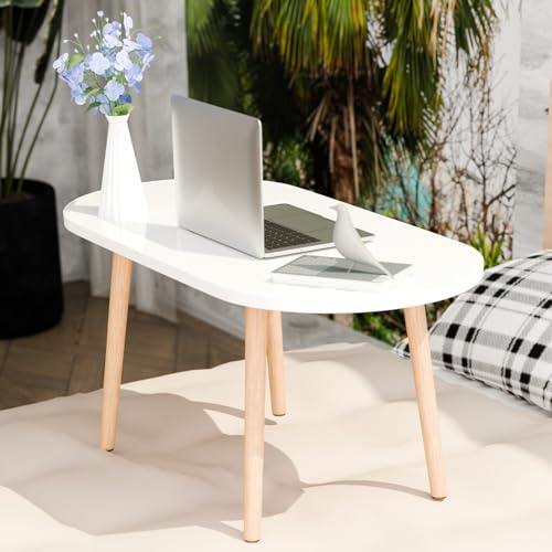 Petite table basse blanche salon avec bords arrondis pour espace réduit