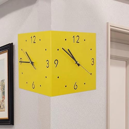 Horloge murale double face design industriel en métal jaune de haute qualité