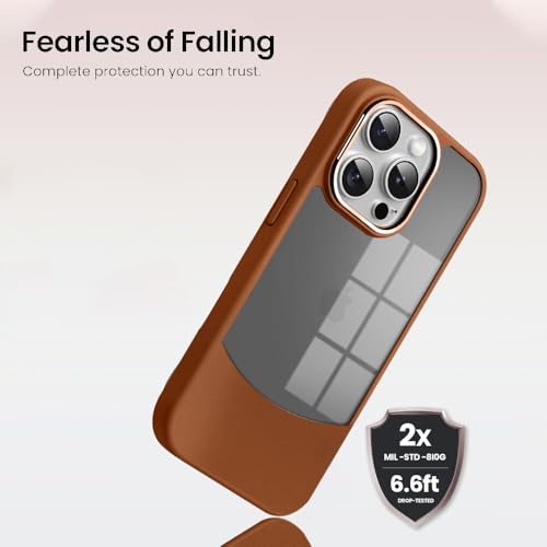 Image of KARWAN️Fusion Edge Leather Transparent Mobile Back Case | Slim Fit | Anti-Fingerprint| Scratch-Resistant | Premium Grip | Shockproof case | Back Cover for iPhone 13 Pro || Brown