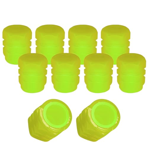 cyclingcolors 10x Bouchon de Valve Capuchon Phosphorescent Lumineux Nuit Schrader Pneu vélo Moto Auto Voiture Quad Trottinette, Jaune Fluo