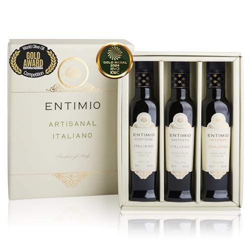 Entimio Collection - Tuscany Extra Virgin Olive Oil Organic Gift Set, 2024 Gold Winner Italian Olive Oils from Italy, 400+ to 600+ mg/kg Polyphenol Rich Cold Pressed Olive Oils - 25.5 (3 x 8.5) fl oz Entimio Collection - Tuscany Extra Virgin Olive Oil Organic Gift Set, 2024 Gold Winner Italian Olive Oils from Italy, 400+ to 600+ mg/kg Polyphenol Rich Cold Pressed Olive Oils - 25.5 (3 x 8.5) fl oz
