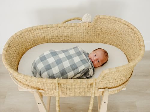 Image of Mebie Baby Dusty Blue Gingham Muslin Swaddle, Modern and Neutral Swaddle Blanket for Baby Girl or Boy, Soft Baby Blankets, 0-3 Month, Comfy Wrap, Baby Essentials & Gifts