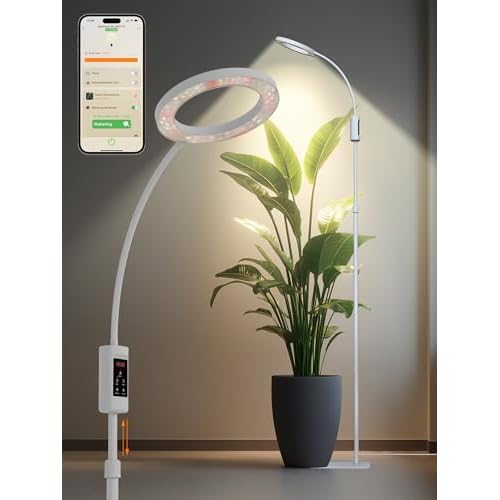 Smart Grow Lights for Indoor Plants,24W Plant Light with Auto-Timer,Full Spectrum LED Grow Light, Adjustable Height & Stepless Dimming,Plant Assistant Suitable for Most Plants (White, 24W) W