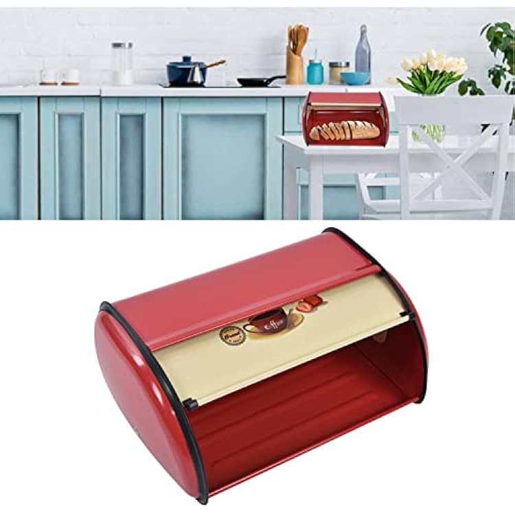 Bread Bin Metal Bread Box Kitchen Food Loaf Storage Countertop Large Capacity Bread Bin Holder Container Kitchen Storage Containers(Red)