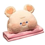 Niedliches Plüschkissen-Spielzeug, Bezaubernde, Multifunktionale Kuscheltiere, Reisedecken-Kissenset, Häschen-Plüsch-PP-Baumwolle für das Büro (Schweinchen-Typ)